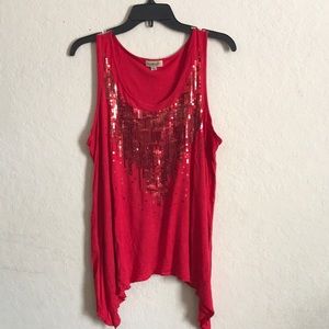 One World Red Sleeveless Shirt with Sequins
